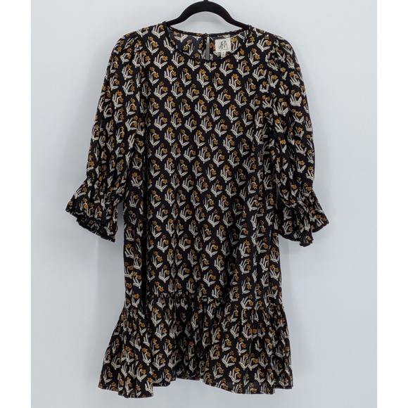 dRA Dresses & Skirts - dRA Los Angeles $154 Medium Black Yellow Tiered Ruffle Floral Cotton Mini Dress